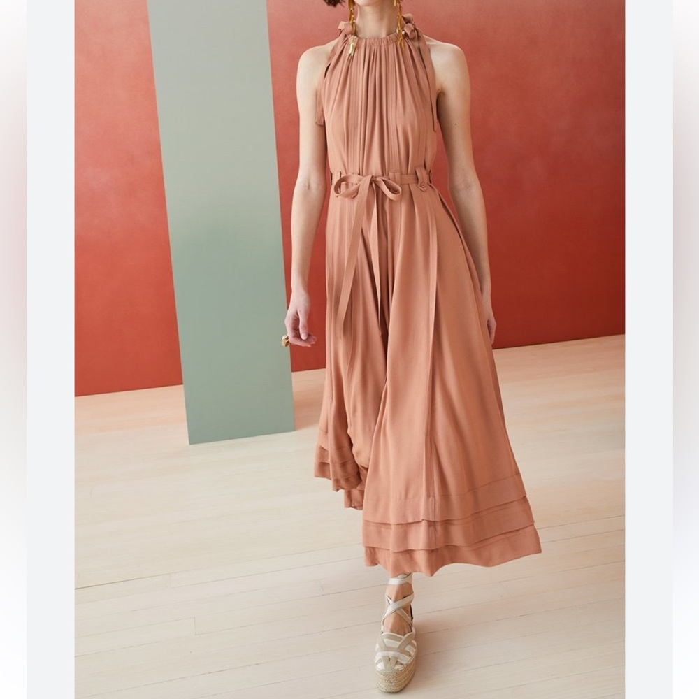 Ulla Johnson Pink Ruffled Tiered Long Sleeve Sundress